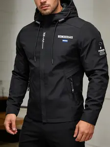 Men's Casual Fashion Hooded Jacket, Honduras Flag Print, Lightweight Windproof, Spring & Fall Outdoor Commute, Youth Style
