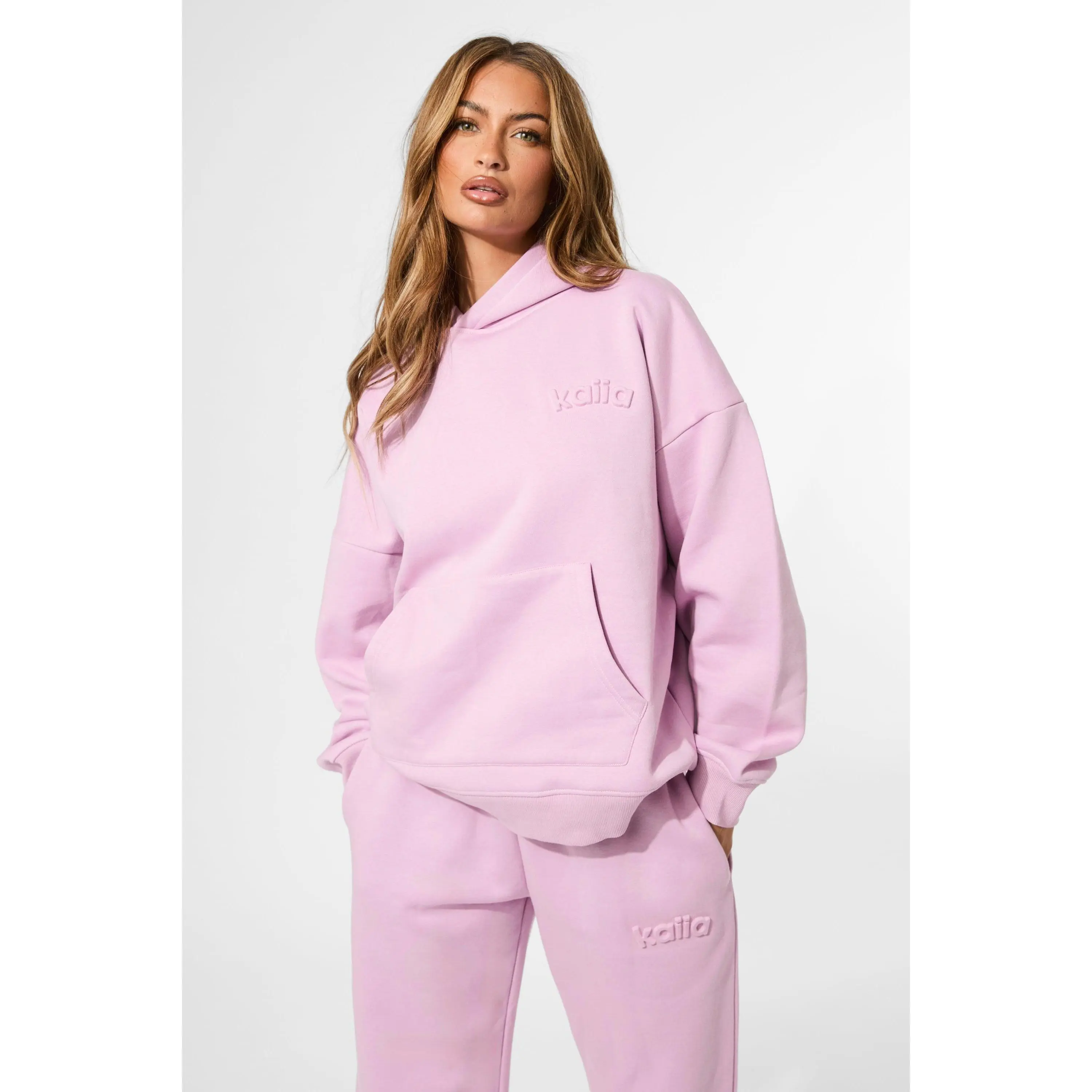 Kaiia Embossed Logo Oversized Hoodie Parma Violet