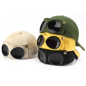 Pilot Hat with Glasses, Baseball Cap, Duckbill Sun Hat, UV Protection Outdoor Cap, Casual Street Style Hat for Travel, Sports, Camping