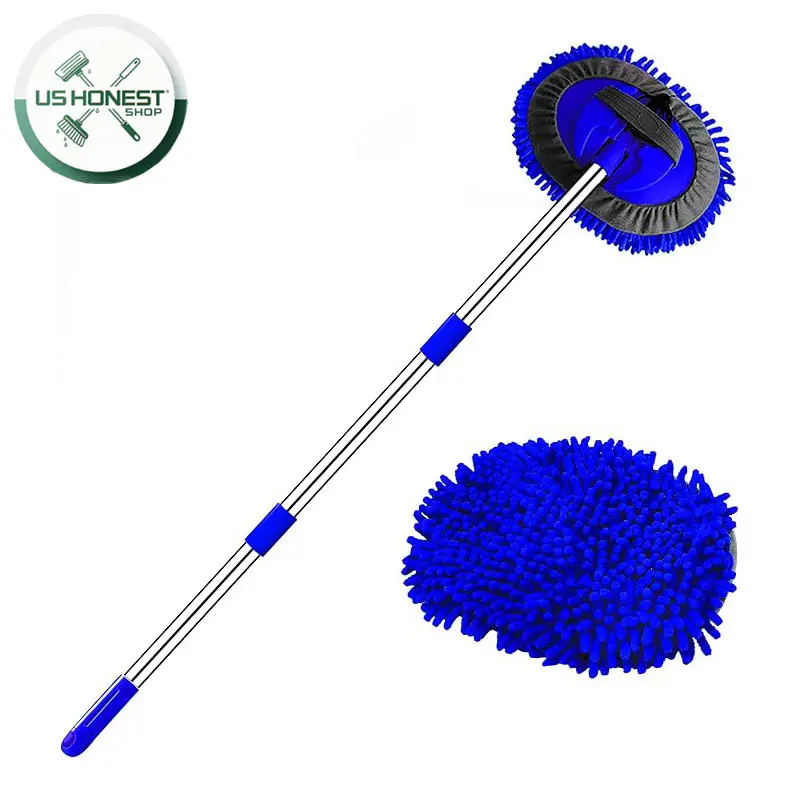 47.5" Car Wash Brush Mop Cleaning Tool with Long Handle Kit for Washing Detailing Cars Truck, SUV, RV, Trailer, Boat 2 in 1 Chenille Microfiber Sponge