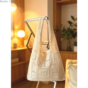 Women’s Hollow Out Crochet Tote Bag, Solid Color Lightweight Fashion Shoulder Bag, Boho Knitted Beach Tote, Versatile Casual Everyday Handbag for Shopping, Travel, Commute, Vacation & Summer Outdoor Use