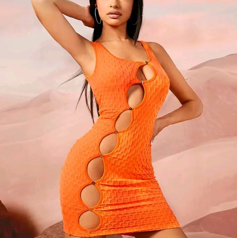 white christmas dresses Neon Sunset Printed Metal Decoration Cutout Back Tie-up Vacation Maxi –  roschic