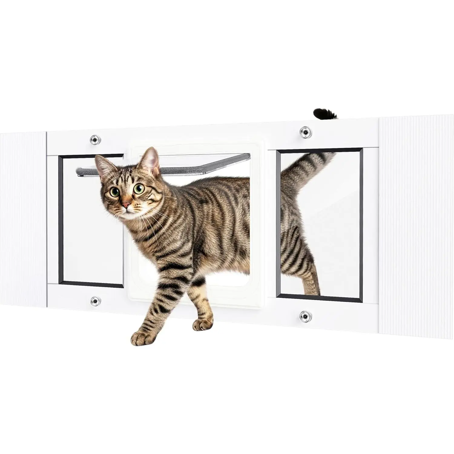 31"-36" Width Window Insert Cat Door, Weatherproof Aluminum Frame Flap Pet Door with Easy Adjustment, 4 Secure Lock Modes & Magnetic Closure for Cats
