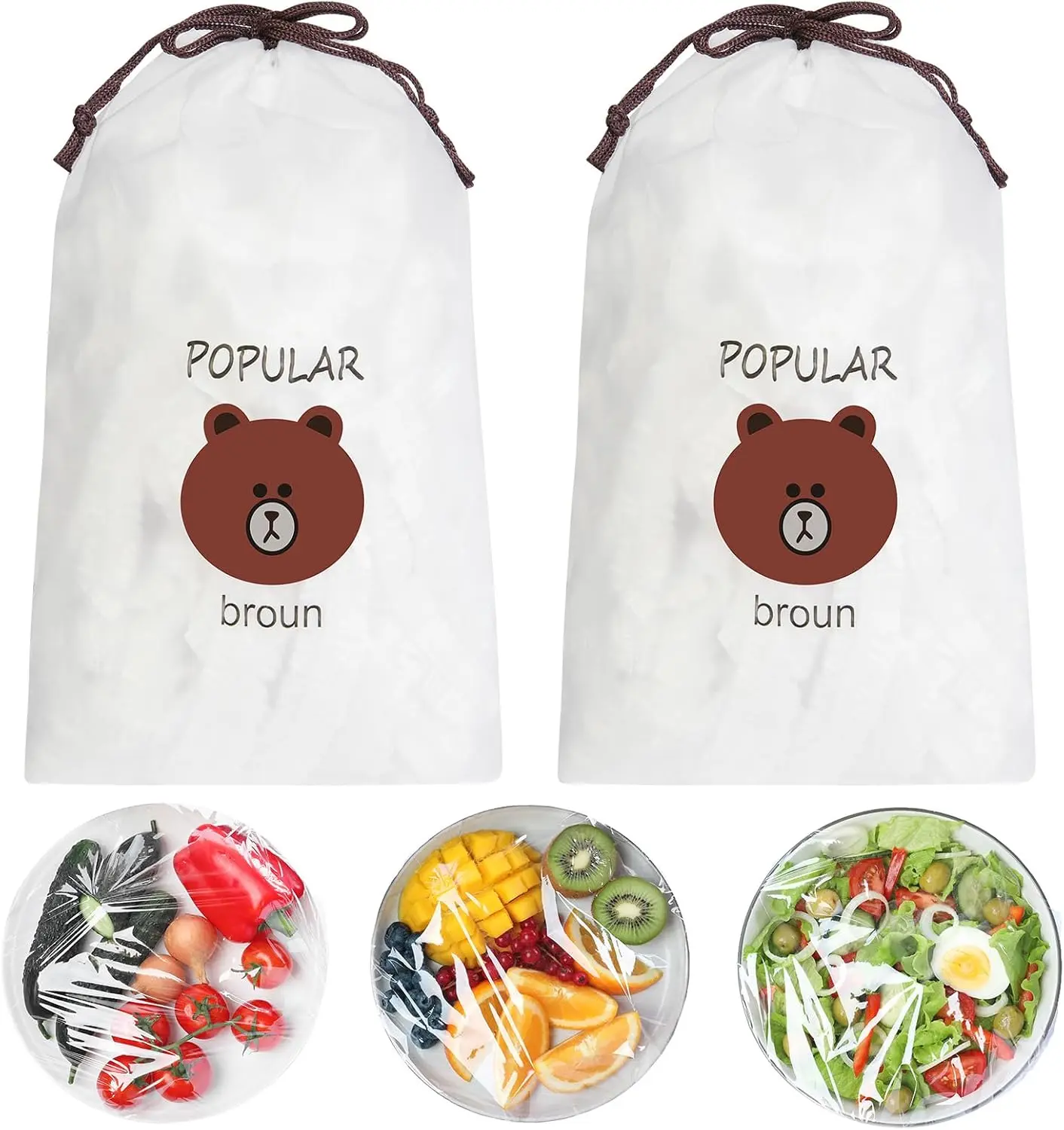 200 Pcs Fresh Keeping Bags, Reusable Elastic Food Storage Covers, Stretch Plastic Wrap Bowl Covers Preservation Bags, Elastic Storage Cover for Fruit Preservation and Food Storage