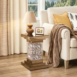 20 "high gold mirror table with shatterproof countertop and shatterproof base - modern square layered decorative corner, suitable for living room, bedroom, entrance, furniture decoration, gift must have