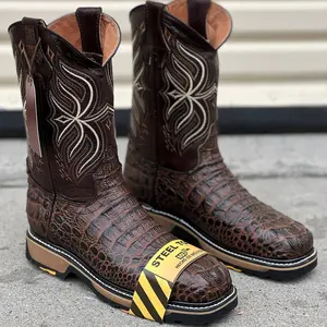 Square Toe Steel Toe 830 Moka Horn Back Crocodile Slip On Boot