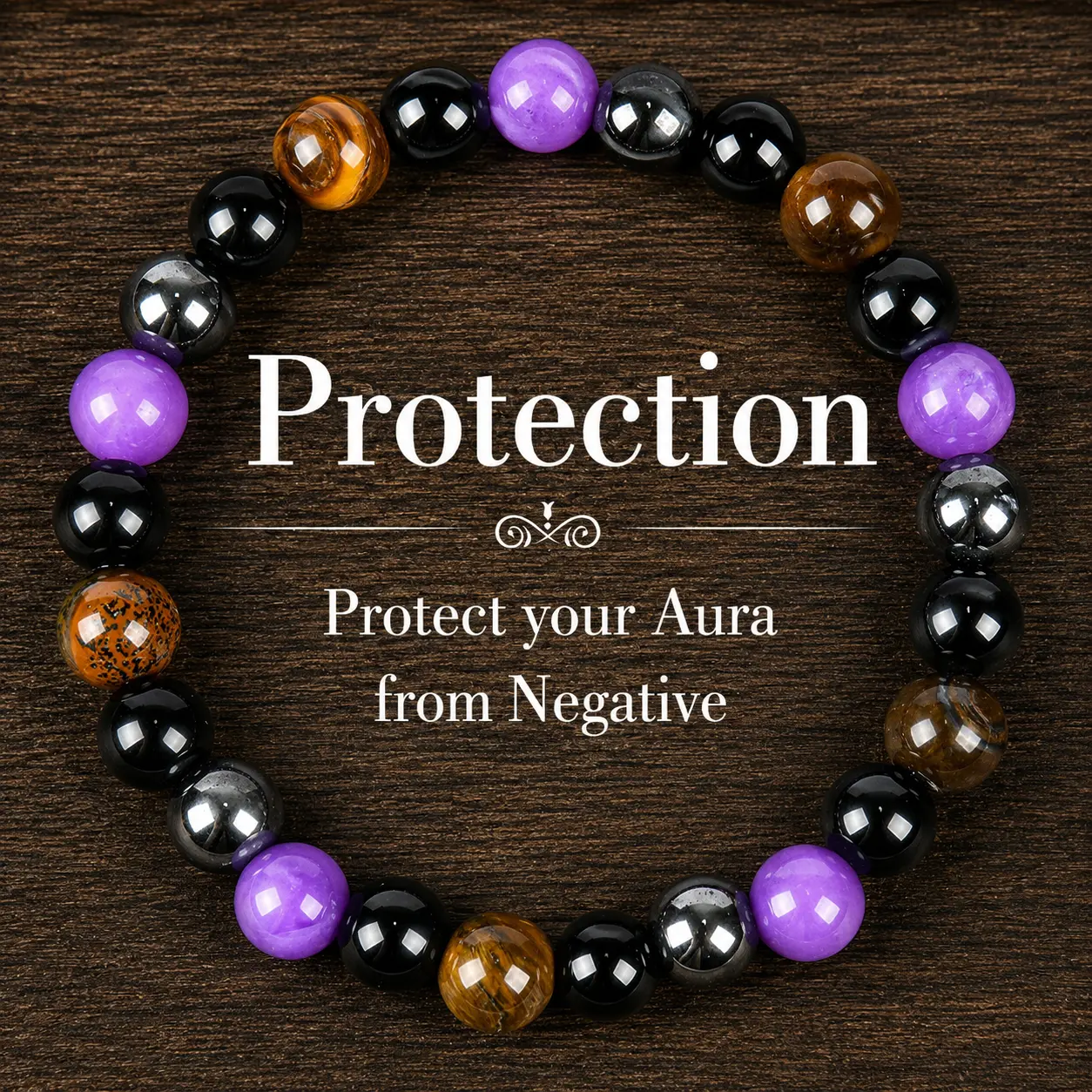 1pc Natural Tiger Eye & Amethyst Beaded Bracelet, Elastic Protection Crystal Bracelet For Men And Women, Unscented Solid Jewelry Gift Amethyst crystal summerwins,summerwins