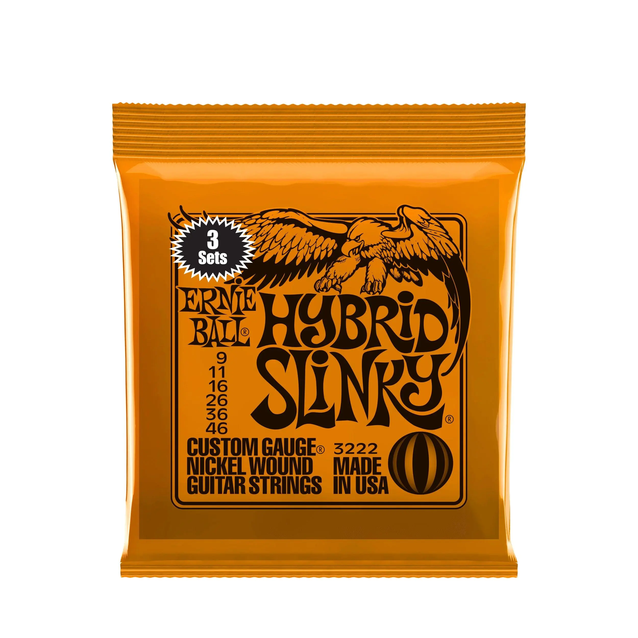 Ernie Ball Hybrid Slinky Nickel Wound Electric Guitar Strings 3 Pack - 9-46