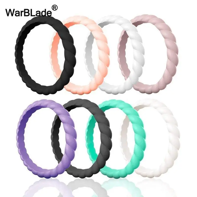 Fashion 3mm Thin Braided Silicone Ring For Women Wedding Rings Sports Hypoallergenic Crossfit Flexible Woven Rubber Finger Ring