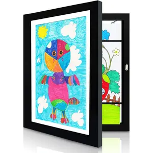 Artwork Frames Changeable - Front Opening Holds 150+ Drawings,  Crafts, Photos, 8.5x11 Inch Wooden  Picture Frames with Mat,  Door, Framed Wall Art for ' Artwork Storage, Black