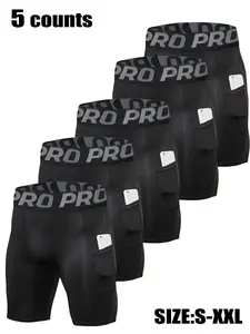 Men's Letter Tape Pocket Shapewear Shorts, High Stretch Shaper, Breathable Comfortable Men's Shapewear for Daily Wear