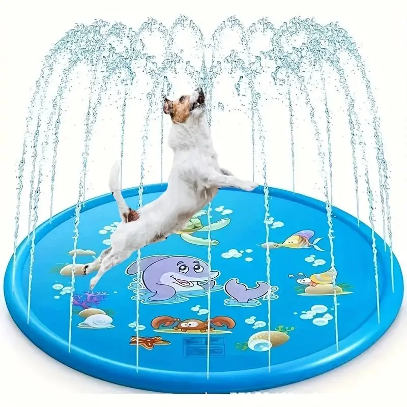 Interactive Dog Sprinkler Mat, Refreshing Cooling Pad, Inflatable & Durable Dog Bathing Mat, Dog & Cat Grooming Supplies, Pet Outdoorliving