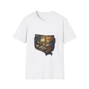 Funny Programmer Cat Graphic Tee | Retro Gamer Cat Shirt