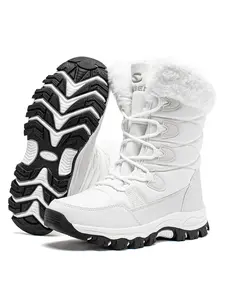 HOBIBEAR Winter plush thick adult snow boots for men and women, mid length boots, comfortable and warm cotton boots, waterproof and non slip boots, plush lace up trendy ski boots