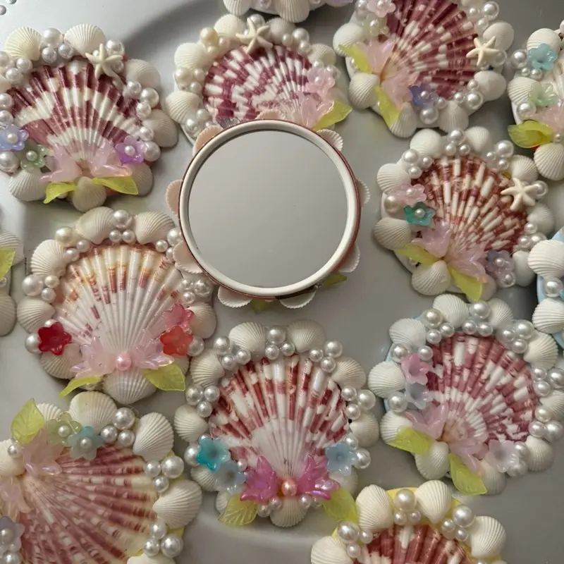 Handmade seashell compact mirror