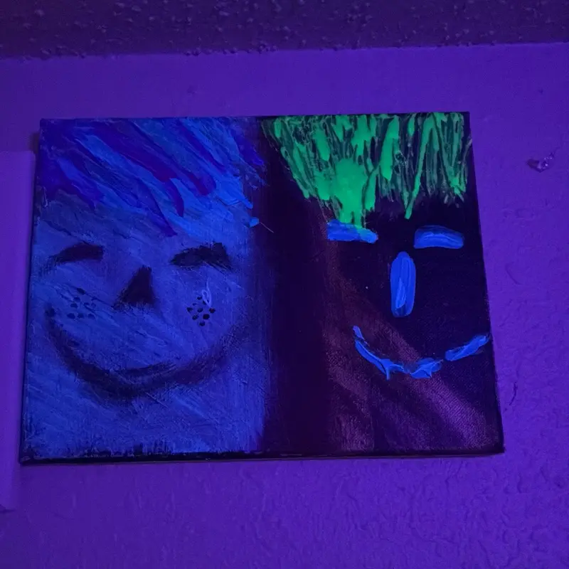 Black Light Happiness Artwork - Vibrant Blue and Green Glow in the Dark Canvas for Unique Wall Decor