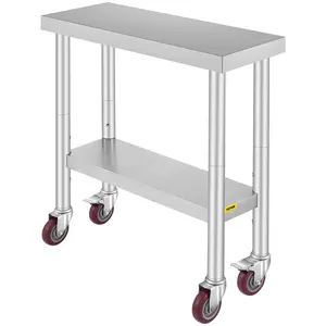 VEVOR Stainless Steel Work Table 30 x 12 x 34 In w/ Wheels Food Prep Commercial Grade 2 Layers