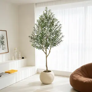 7FT 8FT Olive Tree Artificial Indoor, 84in Tall Faux Olive Tree with Pot, Fake Potted Tree with Fruits for Home Office Decor
