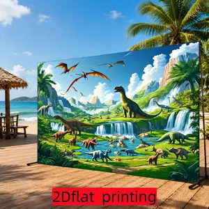 2D Flat 1PC Polyester Dinosaur Themed Backdrop Jurassic Waterfall Forest Decor for Indoor & Outdoor Dinosaur Themed Party, Celebration Gathering, Photo Booth, Wall Decor, Home Decoration, Event Background, Available in Multiple Sizes