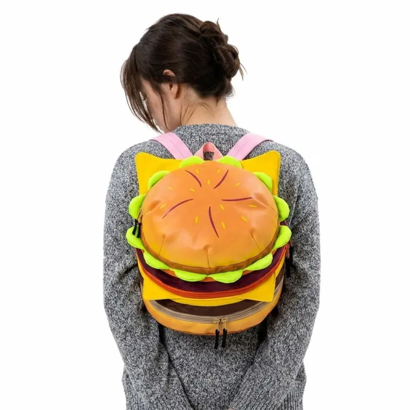 Funny Cheeseburger Multi Zipper Layer Backpack Cute Food Shaped School Bag Novelty Casual Travel Daypack