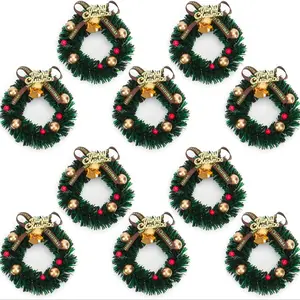 24 Piece Mini Christmas Wreath Set with Bells, Artificial Holiday Wreaths for Kitchen Cabinets, Small Christmas Decorations