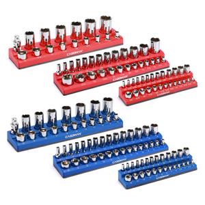 CASOMAN Magnetic Socket Organizer, 6 Piece Socket Holder Kit, 1/2-inch, 3/8-inch, 1/4-inch Drive, Holds 143 SAE&Metric Sockets, Red & Blue, Professional Quality Tools Organizer Hardware Heavy Duty,  DEALS FOR YOU DAY