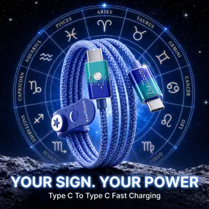 Enerzoom Zodiac Collectible Charging Cable, 240W PD 3.1 Fast Charging USB C to USB C Cable with 3D Zodiac Charm, Mystery Stickers, E-Marker Chip, Cute Desk Setup Accessory, Astrology Gift for Zodiac Lovers, Women, chargers usb-c data fast usb c