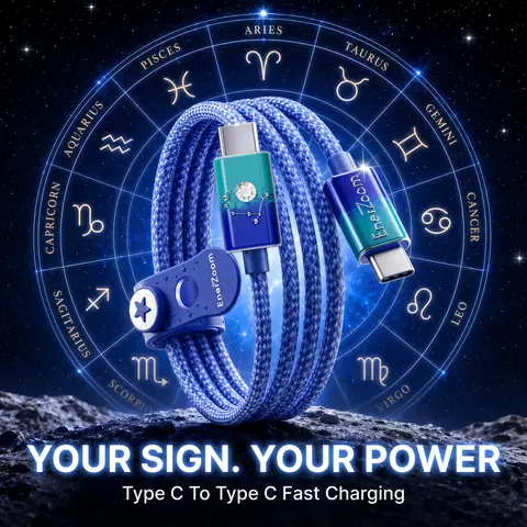 Enerzoom Collectible USB-C Charging Cable - 3D Zodiac Charm (Aries,Taurus,Gemini,Cancer,Virgo),240W Speed PD 3.1 Chip,E-Marker,Nylon Braided,Tangle-Free,Mystery Stickers + Tie,Cute Desk Setup Accessory,Astrology Gift for Enthusiasts