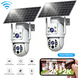 【JOOAN 2K 3MP WiFi Wireless Solar Dual Lens Outdoor 360° PTZ Dual Screen Security Camera】Outdoor/Indoor IP66 Waterproof, Color Night Vision, PIR Human Detection, Two-Way Talk, Auto Tracking, Siren Alarm, SD/Cloud Storage (Optional), Alexa Compatible