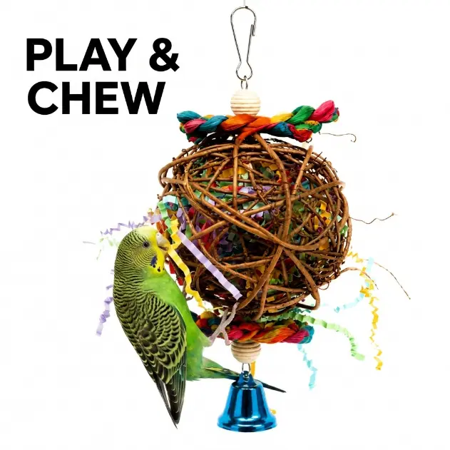 Parrot Foraging & Shredding Toy, Interactive Hanging Woven Vine Ball Bird Chew Toy with Bell & Crinkle Paper, Cage Enrichment Toy for Parakeets, Cockatiels, Conures, Budgies & Lovebirds,bird parrot