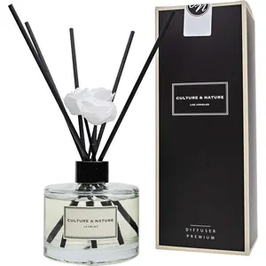 CULTURE & NATURE Reed Diffuser Set 6.7oz (200ml) Jasmine Scented Diffuser with Sticks Home Fragrance Reed Diffuser for Bathroom Shelf Decor
