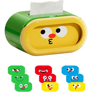 Kids Tissue Box Cover, Adorable Adjustable Expression Tissue Box for Children– Spring Supported Fun for Any Mood