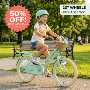 20 Inch Girls Bike with Basket for Kids Ages 7-10 Steel Frame Adjustable Seat V Brake Coaster Brakes Youth Cycling Cruiser Style Outdoor Riding School Bike