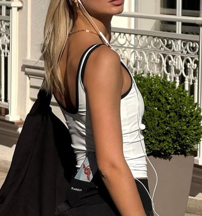 Women's Sports Tank Top, U-Neck Contrast Binding Style & Slim-Fit Stretchy Fabric, Minimalist Sporty Style, Ideal for Yoga Practice, Gym Training & Daily Leisure Wear