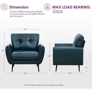 Accent Chair, Comfy Modern Living Room Blue Leather Reading Accent Chairs Tufted Mid Century Arm Chair Small Salon Chair for Office Bedroom (1, Blue)