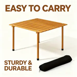 Camping outdoor patio wooden dining table, wooden square portable folding outdoor dining table, weather-resistant wooden dining table, suitable for lawns and backyard gardens