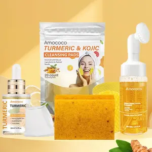 Turmeric Soap and Oil Set, Turmeric Wash 4-Piece Set, Turmeric Soap and Essential Oil Set, Turmeric Cleanser, Turmeric Lemon and Tricarbonate Soap Bar for Face and Body Cleansing Pads