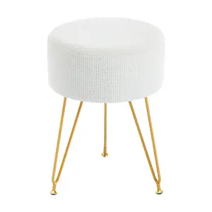 Vanity Stool, Velvet Vanity Chair for Makeup Room, Round Ottoman Foot Rest with Gold Metal Legs, Makeup Dressing Table Seat for Bedroom, Living Room, Entryway