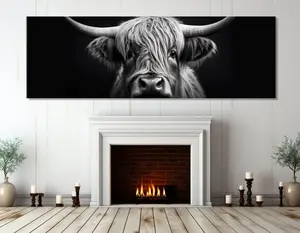 Highland Cow Print, Large Black and White Cow Portrait, Modern Wall Art, Scottish Cow Photo, Framed and Ready to Hang