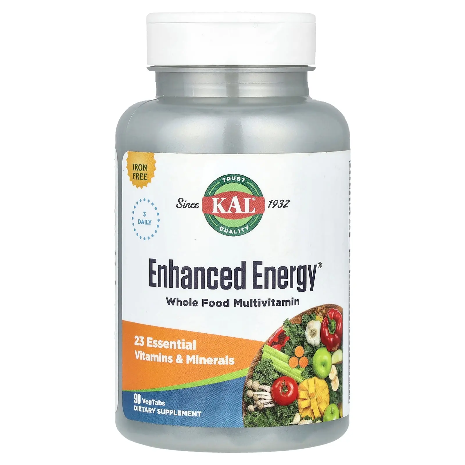 KAL Enhanced Energy®, Whole Food Multivitamin, Iron Free, 90 VegTabs