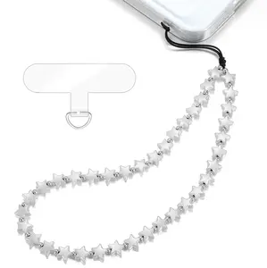 TRBR White Star Phone Charm Wrist Strap, Beaded Lanyard Wristlet Chain, Anti-Theft & Hands-Free Bracelet Strap for iPhone & More Cell Phone Cases