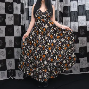 Flowy Witchy Maxi Dress, Summer Boho Dress with Pockets, Whimsical Long Dress, Goth Inspired Dress, Cottage core Fashion , Bohemian Style Dress