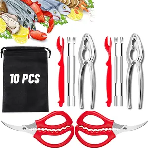 10 Pcs Seafood Tools Set Stainless Steel Crab Lobster Crackers Forks Opener Shellfish Lobster Crab Leg Sheller Seafood Scissors