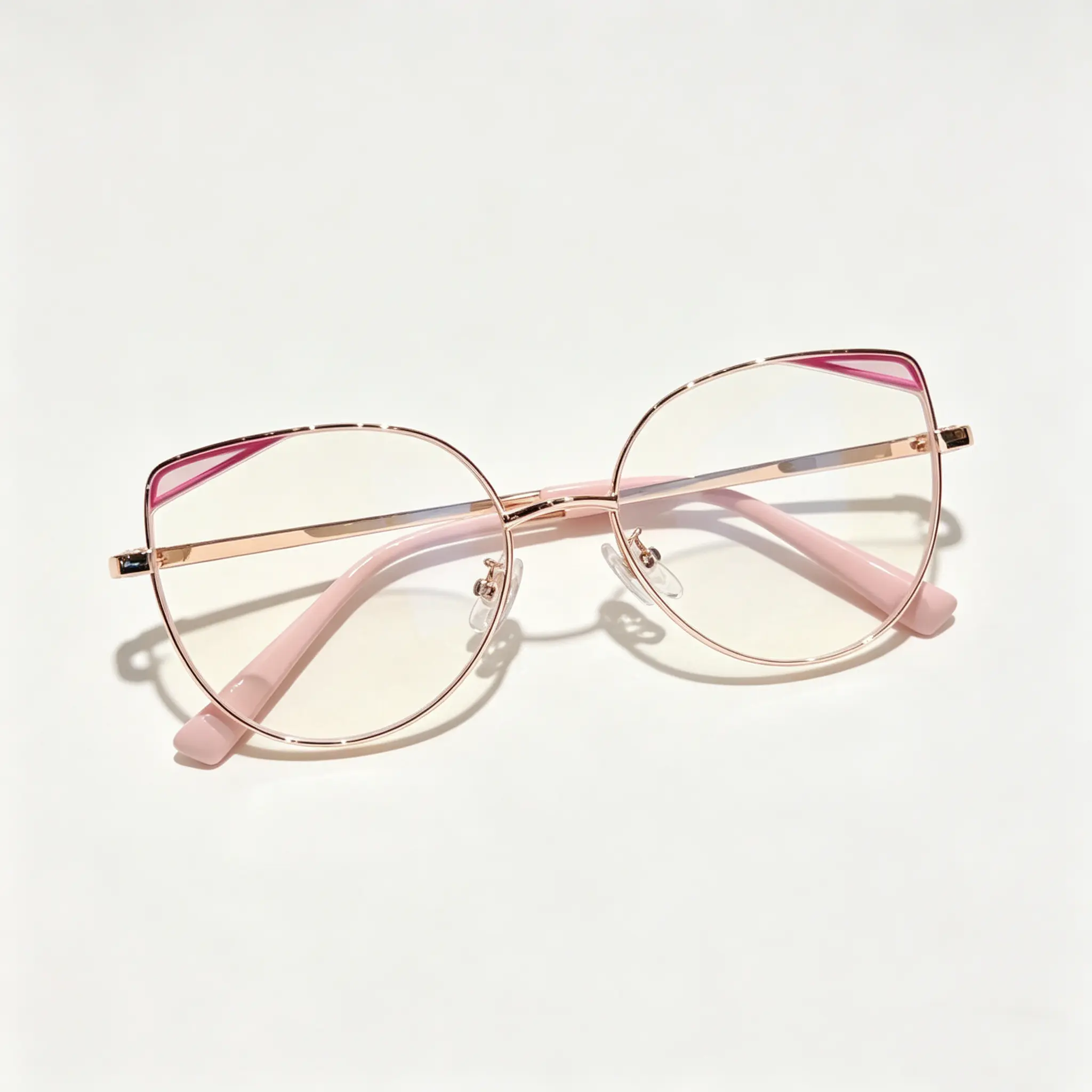 Rose Gold Cat-Eye Eyeglasses - Anti-Blue Light Clear Lenses, Pink & Gold Accents, Lightweight Metal Frame, Cute & Feminine Design, Perfect for Office, School, Screen Time & Daily Girly Outfits