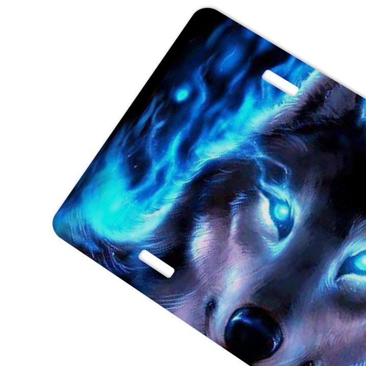 Wolf With Blue Eys And Blue Fire Watching Metal Car Plate Decorative Aluminum License Plate Tag Sign, 12" x 6" Aluminum Vanity Tag for US Vehicles - Car Accessories