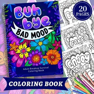 Breakup coloring book, 20 pages of stress-relieving illustrations, breakup comfort gift pack, divorce coloring book, inspirational quotes for emotional management, art for stress relief and anxiety soothing, high-quality paper, perfect for holidays, birth