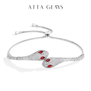 Lab-Created D Color VVS1 Clarity Moissanite Adjustable Snake Bracelet - Luxurious Sparkle, Exquisite Elegant Fine Artificial Gemstone Jewelry Accessory, Adjustable Bracelet