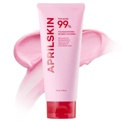 [APRILSKIN official] TXA 99 Niacinamide Deep Cleanser & Pink Puff | Cleansing Foam for Pore Care & Uneven Skin Tone | Pink Bubble Gum Facial Cleanser | Korean Gentle Daily Brightening & Hydration Cleanser