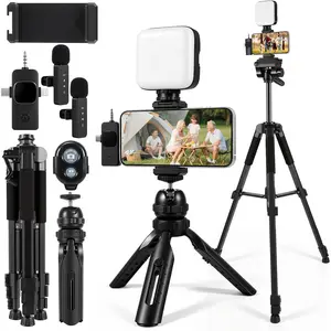 Vlogging Kit with  Lavalier Microphone for , Android, YouTube Starter kit Content Creator Equipment with 60" Extendable Fullsize Tripod, Soft Light for Vlogging, YouTube,