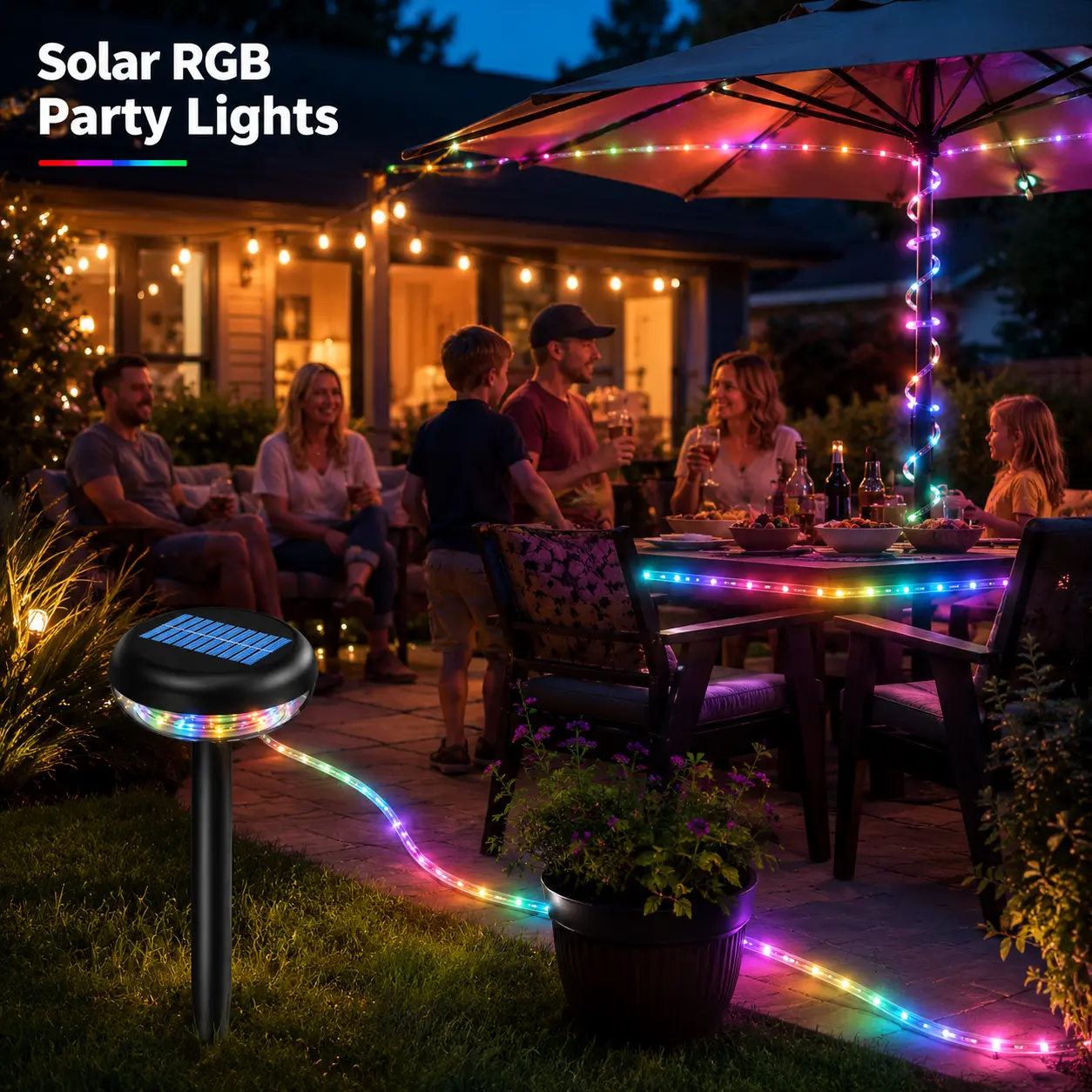 Solar RGB Strip Lights Outdoor, Solar Powered Colorful Garden Lawn Lights with Pull-Out LED Strip, Waterproof Holiday Party Decor Lights for Patio, Yard, Pathway, Christmas, Backyard & Outdoor Parties sohochic